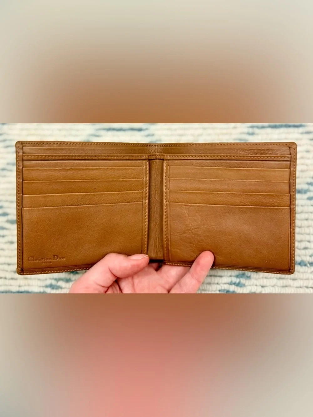 DIOR Vintage Unisex Icon Brown Honeycomb Monogram Canvas Leather Bifold Wallet